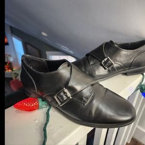 Vintage Aldo Monk Strap Loafer Size 6.5 Womens Black Leather Gold Buckle Cap Toe